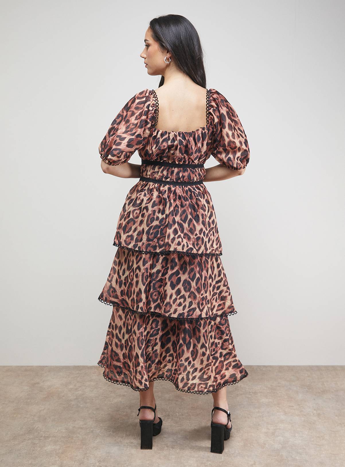 OASIS Puff Sleeve Tiered Midaxi Dress 10 - Image 3